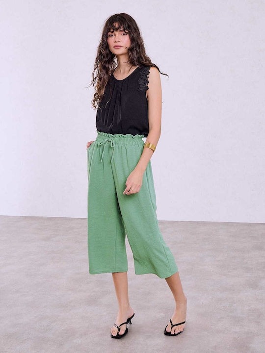 Celestino Zip-Culottes mit Volant in Grün Loose Fit