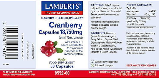 Lamberts Cranberry 18.75mg 60 capace