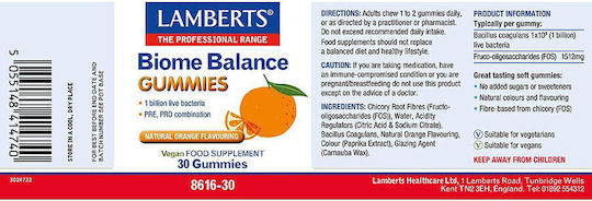Lamberts Biome Balance Gummies Добавка с Пробиотици и Пребиотици 30 Желета Портокал