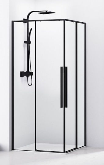 Sparke Kabine für Dusche mit Aufklappbar Tür 80x80x200cm Sauberes Glas Schwarz