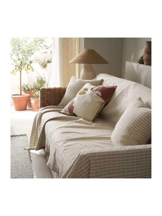 Gofis Home Elysia Sofa Throw 2 Seater 180x250cm Silver Hemp Beige