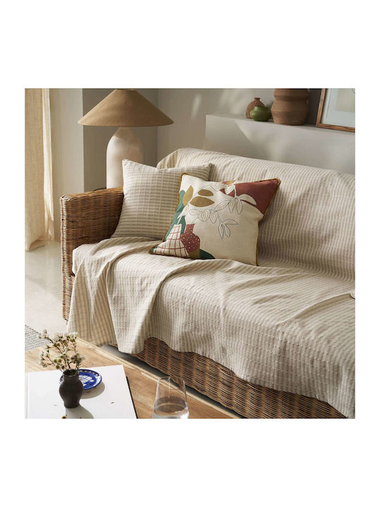 Gofis Home Elysia Sofa Throw 2 Seater 180x250cm Silver Hemp Beige