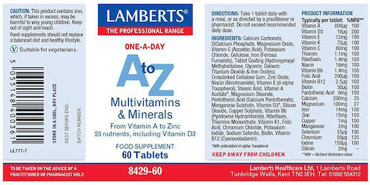 Lamberts A to Z Multivitamin & Minerals Multivitamin for Energy & Immune System Boost 30 Tablets