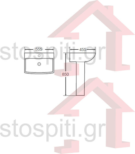 Karag Amfipolis Aufgesetztes Waschbecken Porzellan 56x45x83cm Weiß