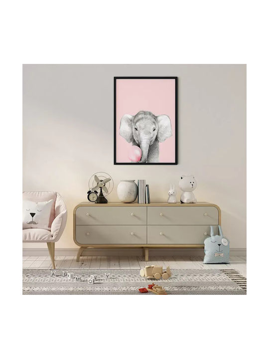 Kinder Wandkunst Elefantenbaby Mit Rosa Blase aus Holz 40x50cm