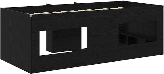 Pat Pentru Copii Single Loft Bed Cu Spațiu De Stocare Negru