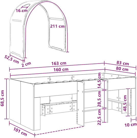 Kids Bed Loft Bed Single White