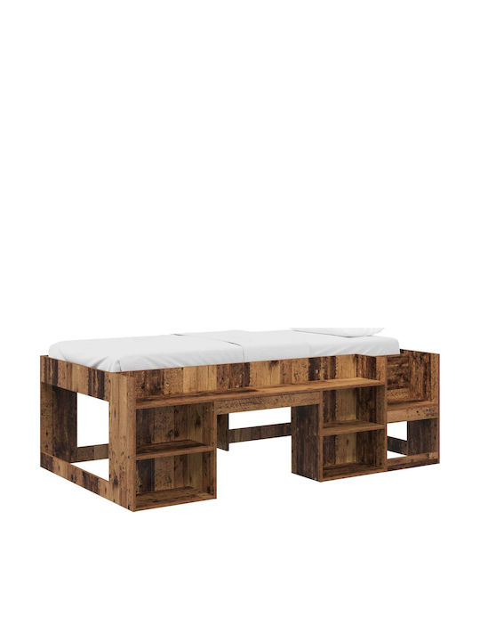 Kids Bed Loft Single Brown with Storage Space