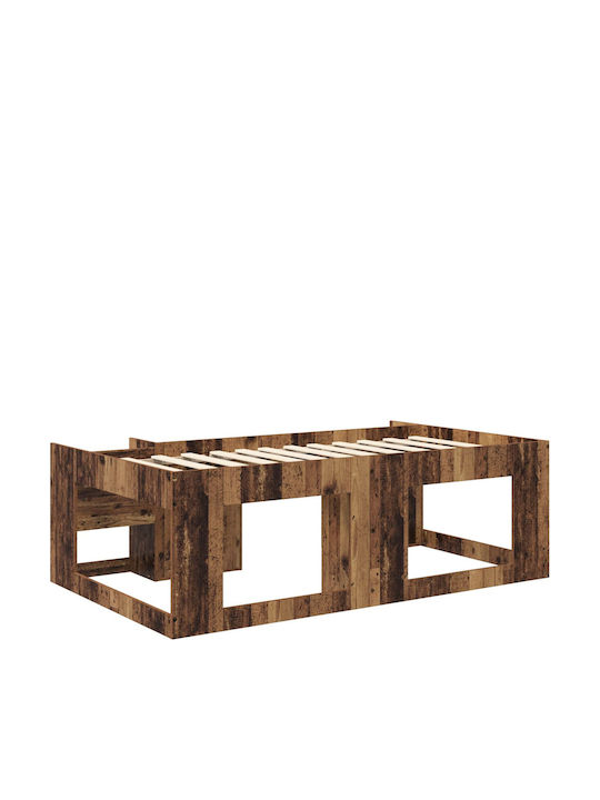 Kids Bed Loft Single Brown with Storage Space
