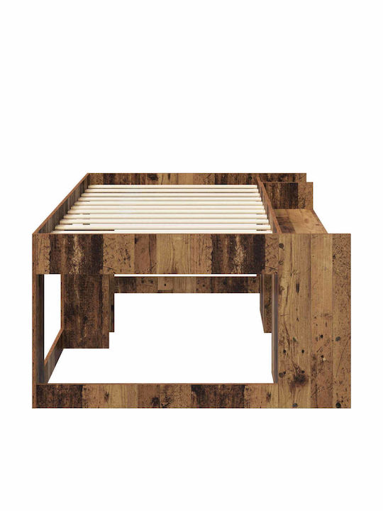 Kids Bed Loft Single Brown with Storage Space
