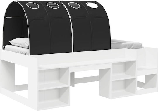 Pat Pentru Copii Tip Loft Bed Single Cu Spațiu De Stocare Alb