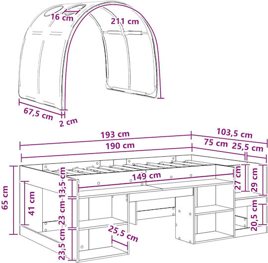 Pat Pentru Copii Tip Loft Bed Single Cu Spațiu De Stocare Alb