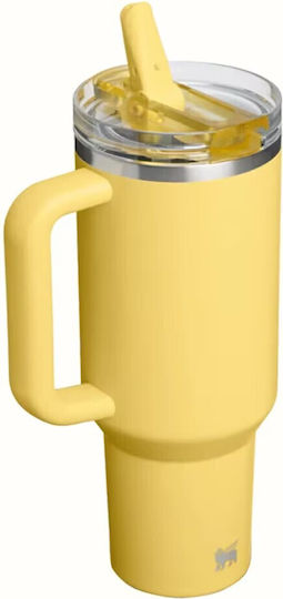 Stanley Quencher H2.O Flowstate Handled Tumbler Thermos Bottle Stainless Steel BPA Free 1.18lt Daffodil With Straw And Handle