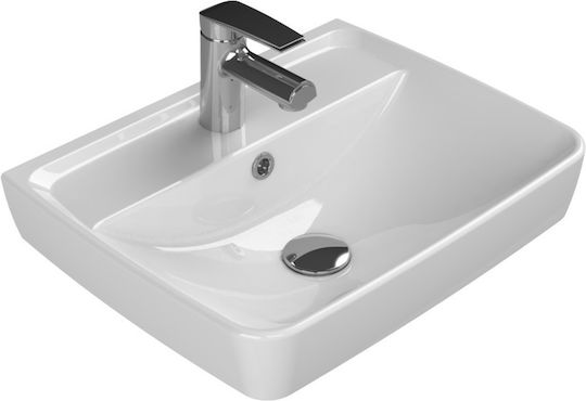 Cerastyle Duru 50 Επιτοίχιος Κρεμαστός Νιπτήρας Πορσελάνης 50x40x16.5cm Λευκός