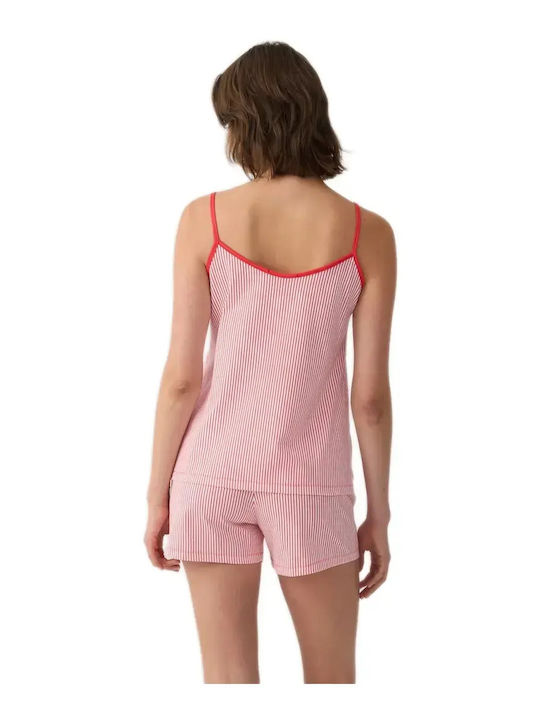 Minerva Summer Cotton Babydoll Ecru-Red Stripes Stripes