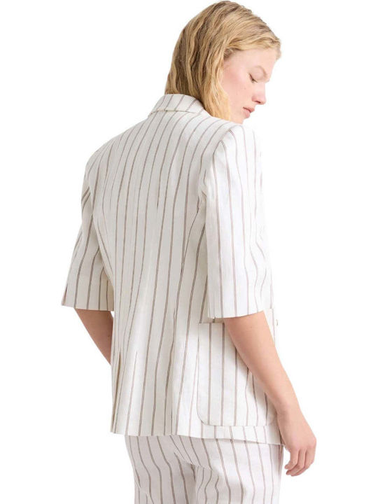 Marella Linen Γυναικείο Σακάκι Λευκό