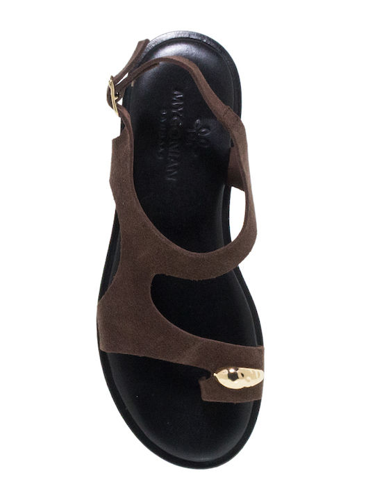 Myconian Leather Women's Flat Sandals Brown