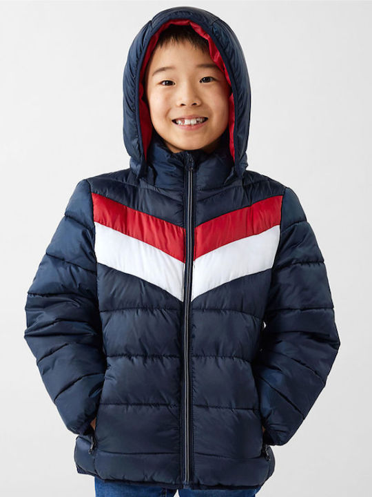 Kinder Steppjacke Kurz mit Kapuze Marineblau