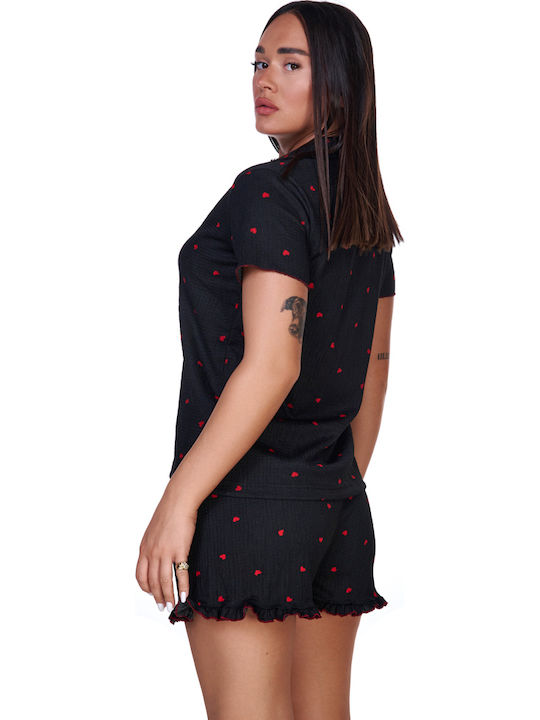 Comfort Set Pijamale Dama De Vară Bumbac Negru