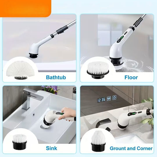 Perie Electrică Rotativă de Curățare Zola 9 Capete Interșchimbabile Mâner Telescopic Afișaj Digital 2 Viteze Reîncărcabilă 1500 mAh