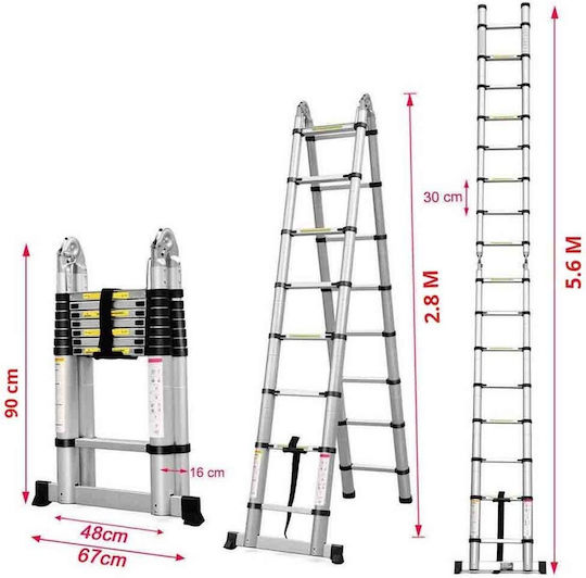 Factory Telescopic Aluminum Ladder Single 16 Steps Maximum Height 5m