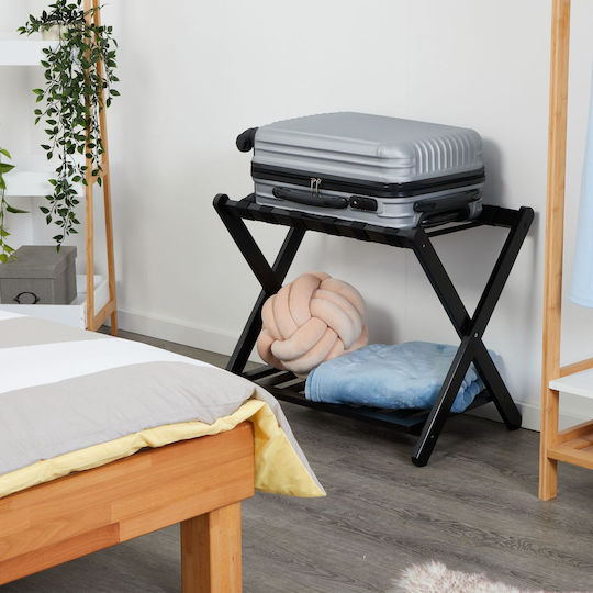 Relaxdays Rack Pentru Bagaje De Hotel Din Lemn Pliabil Negru Cu Dimensiuni 56x41.5xÎnălțime 68.5cm Pliabil