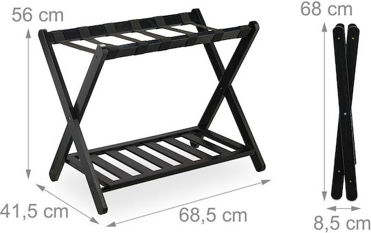 Relaxdays Rack Pentru Bagaje De Hotel Din Lemn Pliabil Negru Cu Dimensiuni 56x41.5xÎnălțime 68.5cm Pliabil