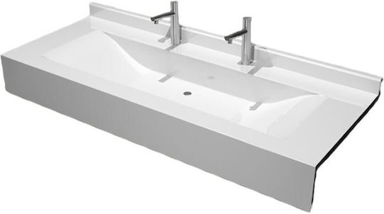 Sanitec Wave Double Επιτοίχιος Κρεμαστός Νιπτήρας Πορσελάνης 130x50cm Λευκός