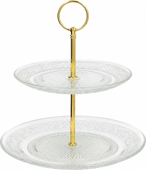 Glass Tiered Appetizer Stand 2 Tiers Gold W19xL10xH19cm