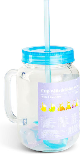 Pahar Pentru Apă Din Plastic Albastru Cu Pai 550ml Pahar Pentru Apă Din Plastic Albastru Cu Pai 550ml