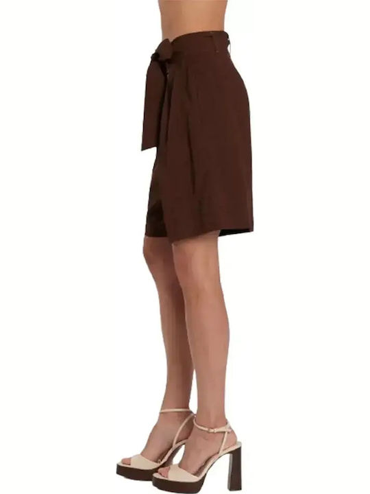 Γυναικεία Βερμούδα Λινή Chocolate Brown