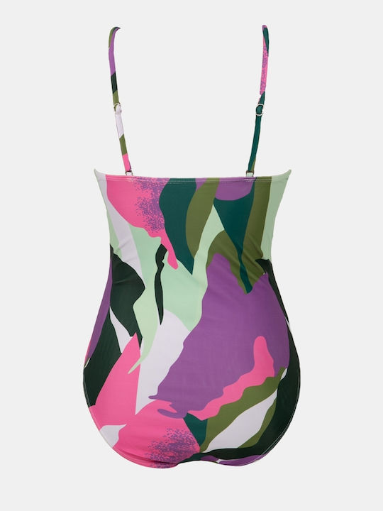 One Piece Swimsuit Printed Purple Belt Size 2XL Purple
