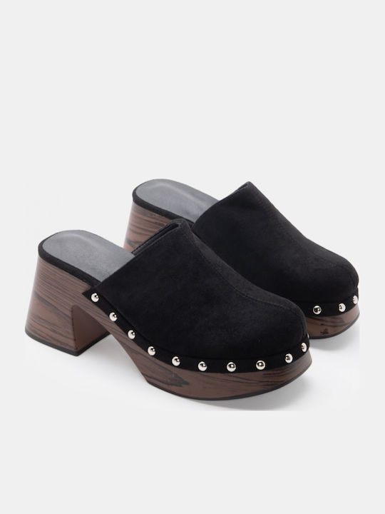 Suede Mules With High Heel In Black Colour