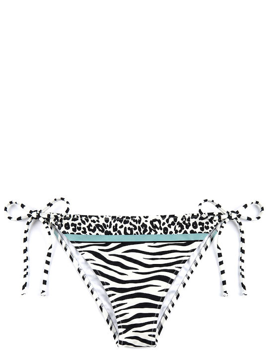 Virgo Bikini Slip με Κορδονάκια Εκρου- Μαυρο- Σιελ