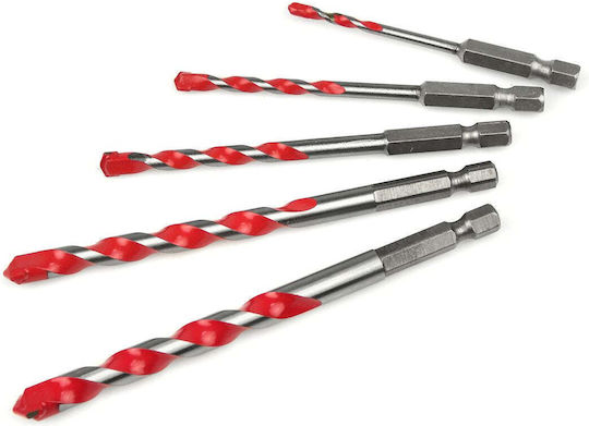 Geko Set 5 Burghie Carbură cu Cap Hexagonal pentru Materiale de Construcție Sticlă Gresie Metal și Lemn