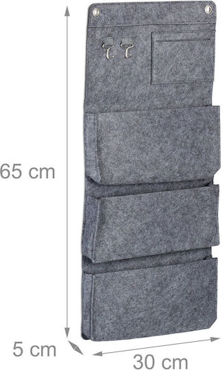 Set 2 Hanging Organizers Relaxdays Gray 65x30x5 Cm 3 Large Pockets 2 Hooks