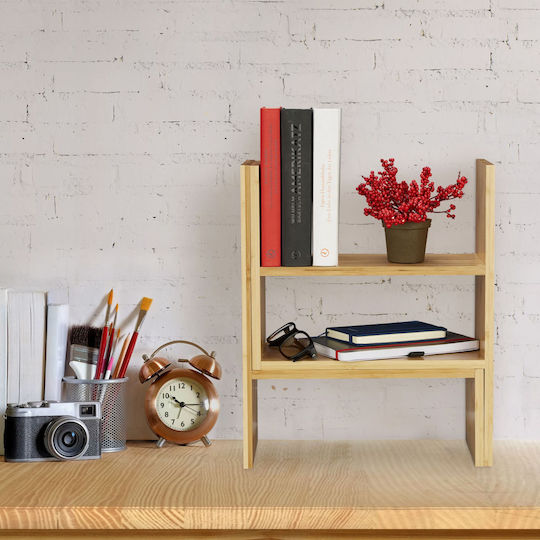 Relaxdays Bamboo Desk Shelf 40x16x53 Cm Natural Color Adjustable