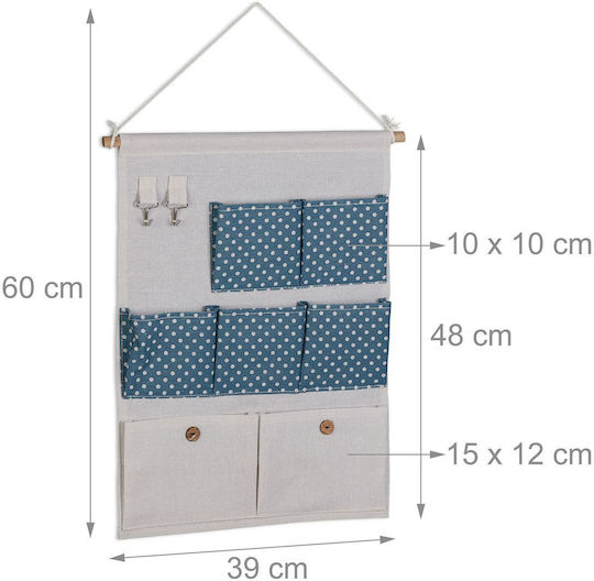 Relaxdays Hanging Organizer 7 Compartments Blue Cream Light Brown 60x2x39 Cm