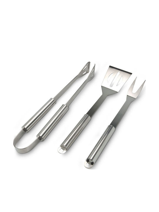 Rominox Barbecue Grill Set 3 Pieces Aluminum Case Stainless Steel Tongs Spatula Fork