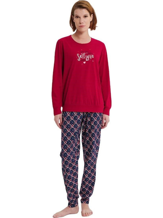 Vamp Winter Damen Pyjama-Set Rot