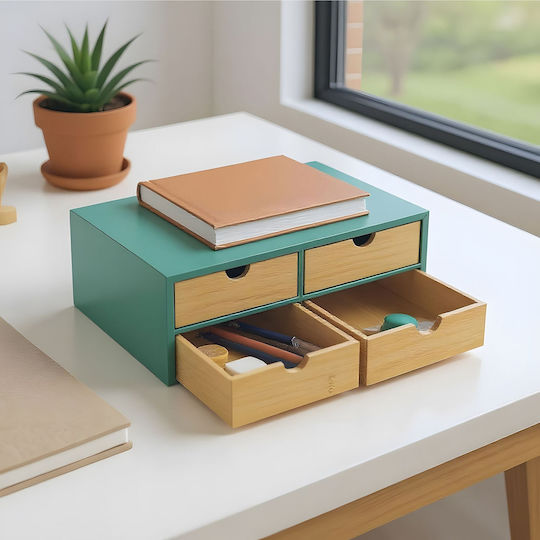 Relaxdays Sertar pentru Birou cu 4 Compartimente 33x21x14cm Verde