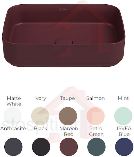 Isvea Επικαθήμενος Νιπτήρας Πορσελάνης 50x36cm Maroon Red