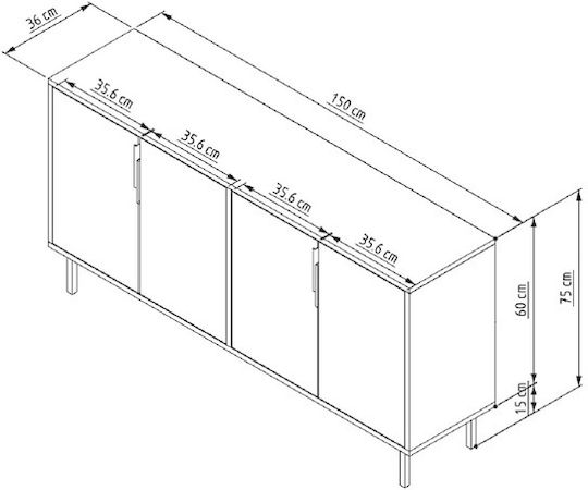 Stand TV Alb L150xA36xÎ75cm