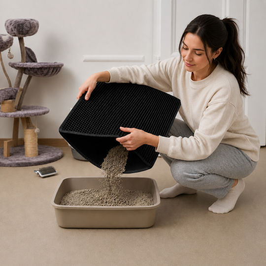 Covoraș De Litter Pentru Pisici Zola Xxl Dublu Tip Miere Anti-Alunecare Rezistent La Apă 75 X 55 Cm Negru