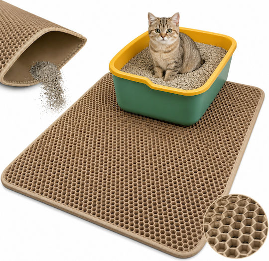Covoraș De Litter Pentru Pisici Zola XXL Dublu Tip Pană De Miere Antiderapant Rezistent La Apă 75 X 55 Cm Bej