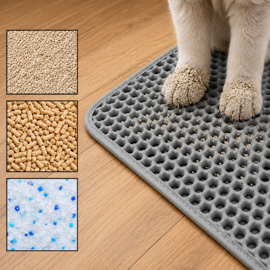 Covoraș De Litter Pentru Pisici Zola XXL Dublu Tip Plasă De Albine Antiderapant Impermeabil 75 X 55 Cm Gri