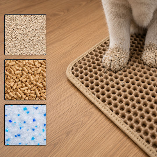 Covoraș De Litter Pentru Pisici Zola XXL Dublu Tip Pană De Miere Antiderapant Rezistent La Apă 75 X 55 Cm Bej