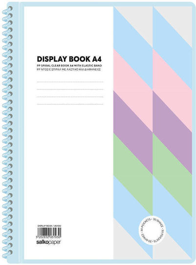 Salko Spiral Pp A4 Clipboard With Elastic 40 Plastic Sleeves Pastel Colours 1 Piece