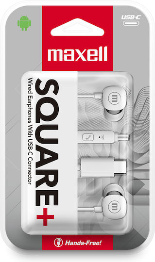 Maxell Square Type-c Earphones Microphone In-ear Stereo 1.2m Phone Compatible White