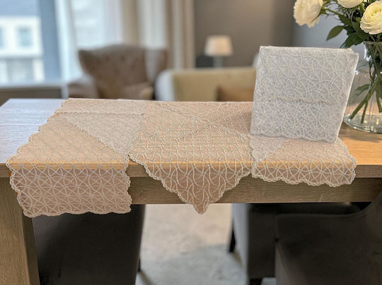 Linea Home Καρέ Τραπεζομάντηλο με Δαντέλα Σετ 5τμχ Μπεζ 100x100εκ.